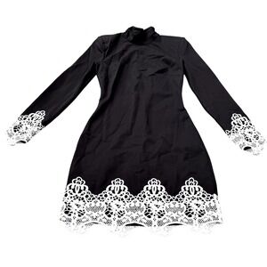 NWT bebe Ponte Lace Applique Dress Black Mock Neck Long Sleeve Size S $149